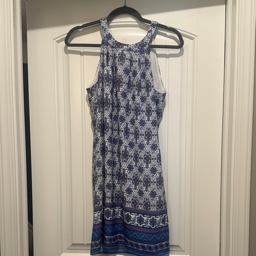 Skies Are Blue Geometric Blue and White Mini Dress